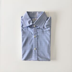 T. M. Lewin Lewin 100 Regular Fit Mens Dress Shirt 16 33 Blue Plaid